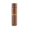 a wooden bottle with a gold stripe around it