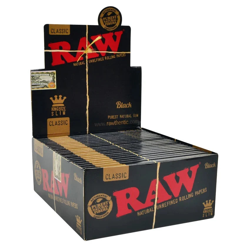 Raw® Classic Black King Slim Rolling Papers | 50ct Display